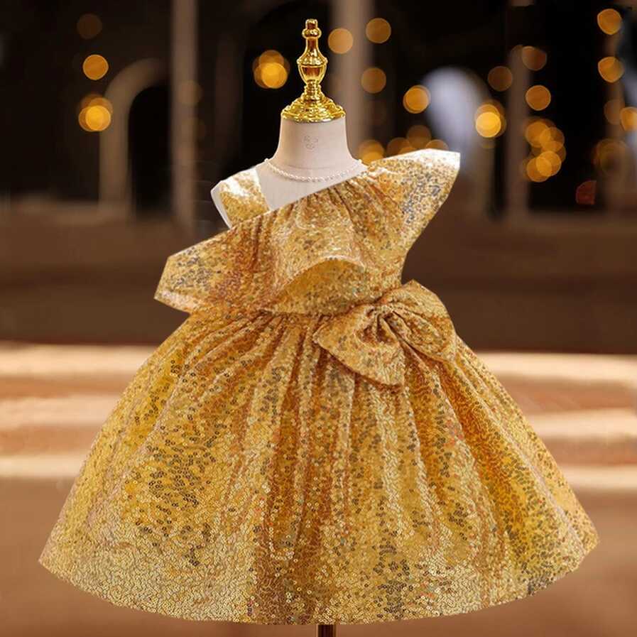 1 Year Birthday Dress For Baptism Sequin Princess Dress Red Gold ...