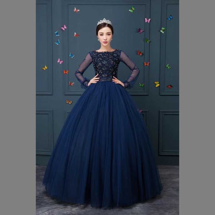 100% navy blue beading long Medieval dress Renaissance Gown ...