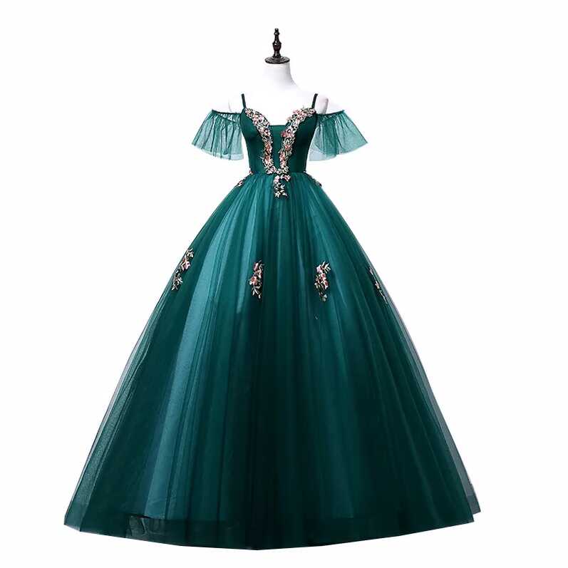 100%real Dark Green Embroidery Ball Gown Medieval Renaissance ...