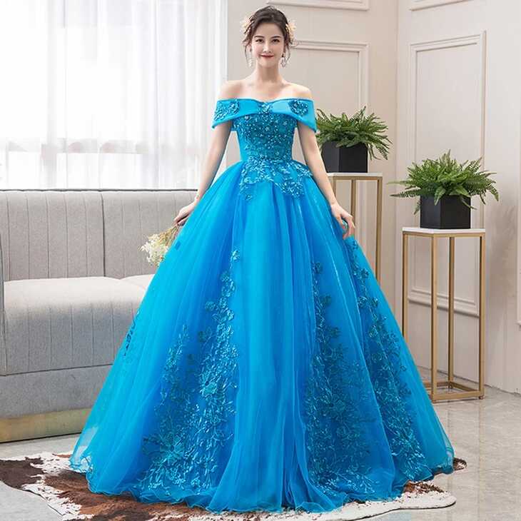 100%real Lake Blue Baroque Cosplay Ball Gown Royal Princess ...