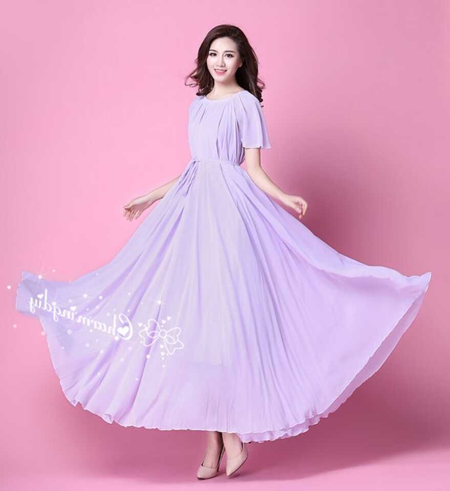 110 Colors Chiffon Light Purple Short Sleeve Long Party Dress ...