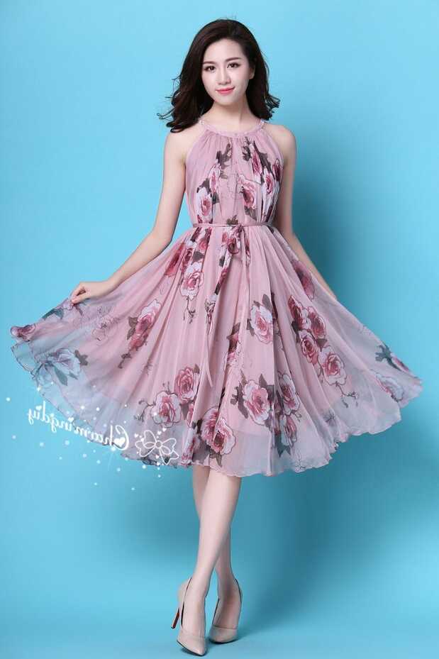 110 Colors Chiffon Pink Rose Flower Knee Party Evening Wedding ...