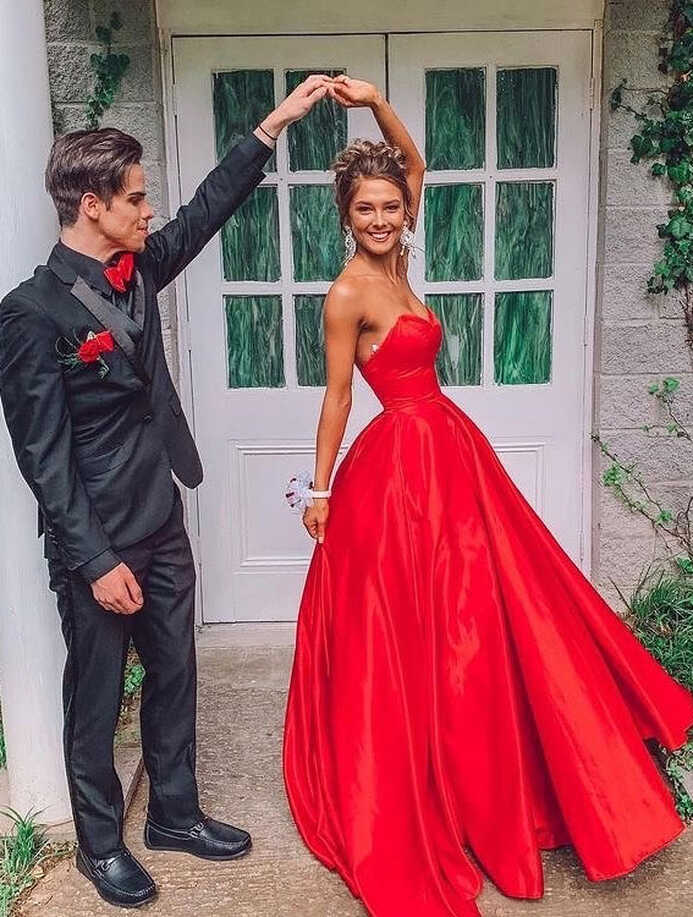 12 Red Prom Dresses For The Wow Look : Strapless Simple Red Prom ...