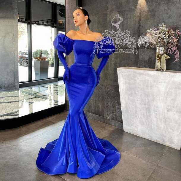 121.23US $ 10% OFF|Modern Royal Blue Mermaid Evening Dress Off The ...