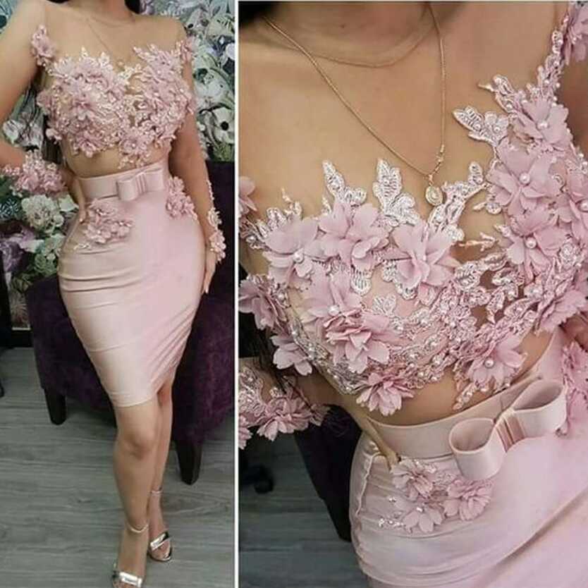 125.0US $ 50% OFF|Pink Evening Dresses Short 2021 Lace Applique ...