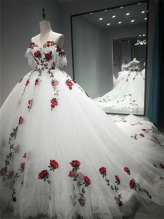 14955#IENA Romantic Star Same Style Lace Gowns Red Rose Princess ...