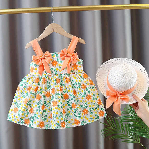 2 Pieces Summer Dress Newborn Baby Girl Princess Dress+Hat