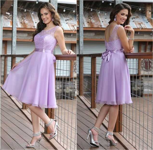 2015 Beach Lavender Knee Length Bridesmaid Dresses Chiffon and ...