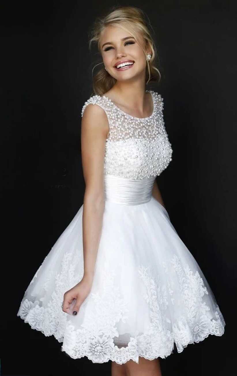 2015 Cute 8th Grade Beaded White Graduation Dresses Short Lace ...