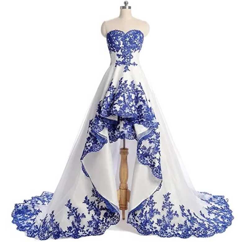 2019 High Low Royal Blue And White Prom Dresses Sweetheart ...