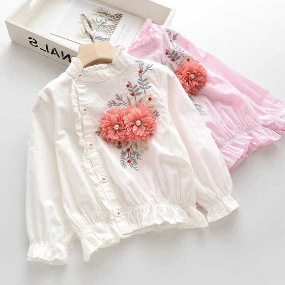 2020 Girls Plain White Cotton Kids Blouse Designs White Pink ...