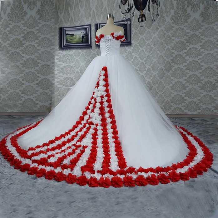 2020 Handmade White And Red Red Ballgown Wedding Dress With Cold ...