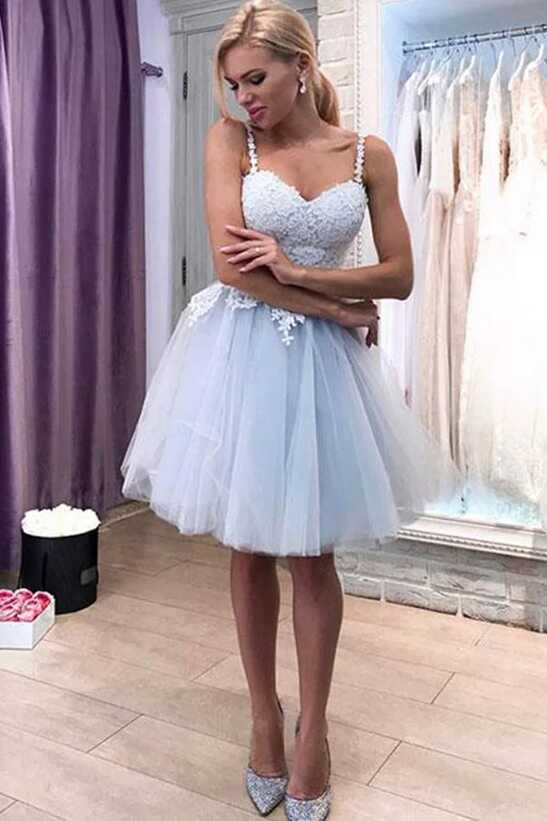 2020 Homecoming Dresses A Line Spaghetti Straps Knee Length Tulle ...