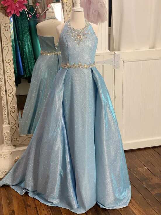 2020 Ice Blue Glitter Fabric Straight Skirt Pageant Dress With ...