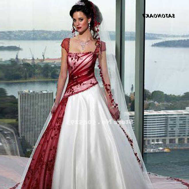 2020 Red And White Wedding Dresses Plus Size Ball Gowns Short ...