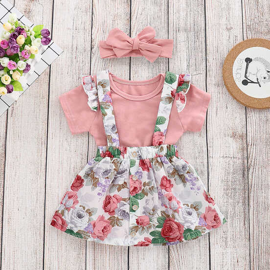 2021 Baby Girl Floral Skirt Short Sleeve Bodysuit Romper Outfits ...