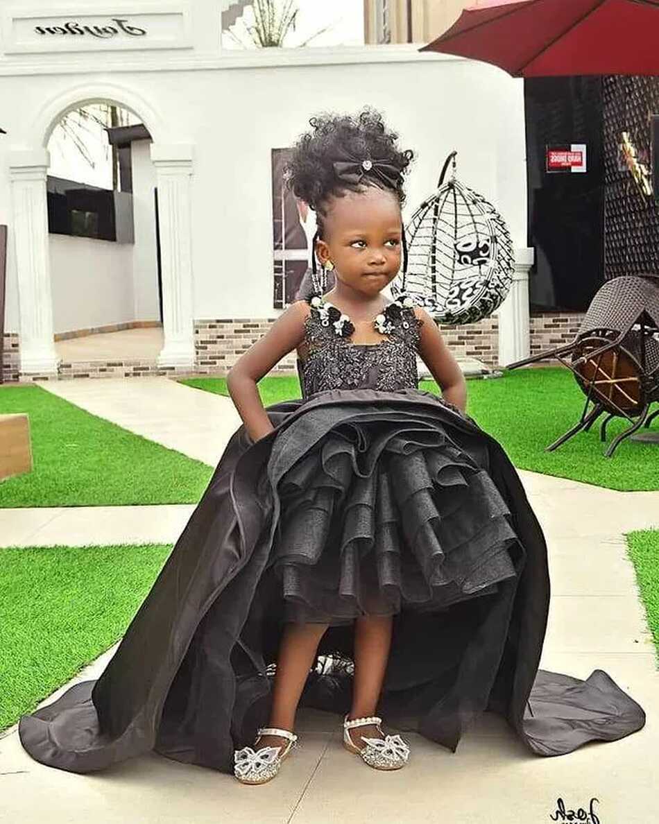 2021 Black Lace Beaded Flower Girl Dresses Ball Gown Hi Lo Tiers ...