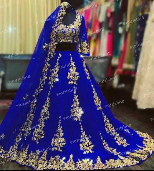 2021 Elegant Red &amp; Royal Blue Two Piece Wedding Gown With Gold ...