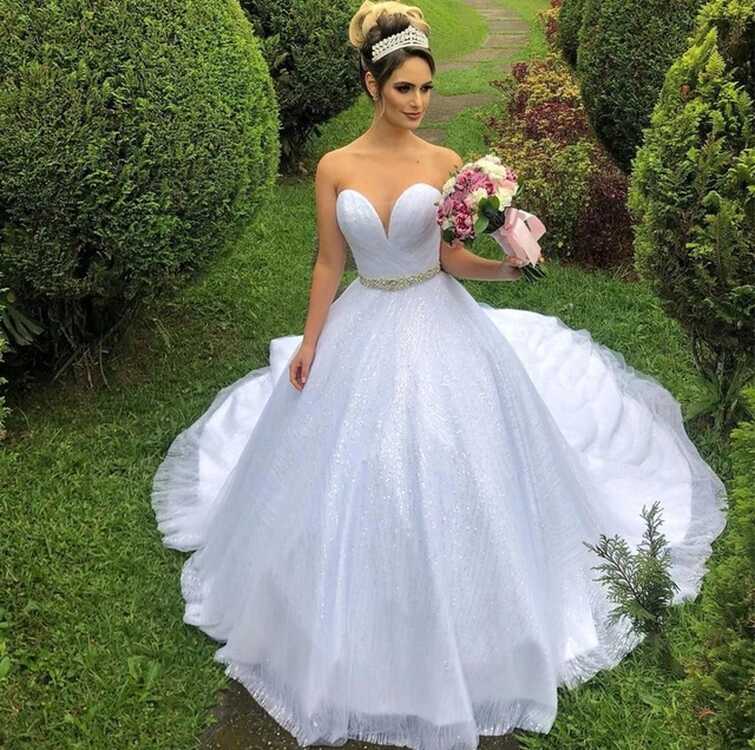 2021 Sweetheart Wedding Dress Tulle Princess Ball Gown Sleeveless ...