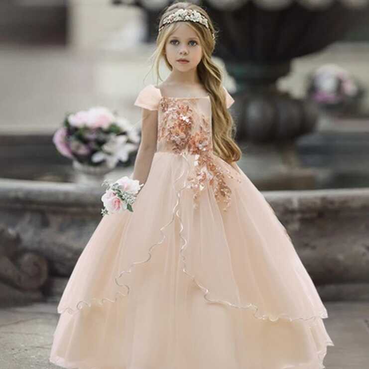 2021 Vintage Winter Lace Girls Dress Bridesmaid Kids Dresses For ...