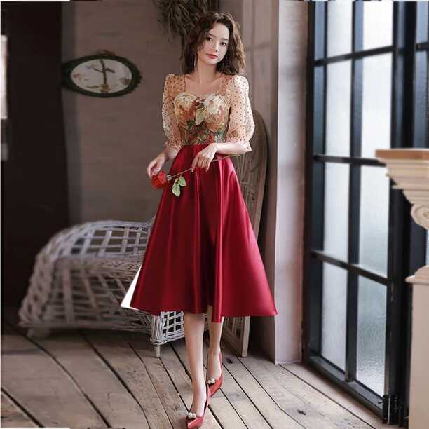 2022 French Elegant Midi Dresses Korean Fashion Evening Party ...