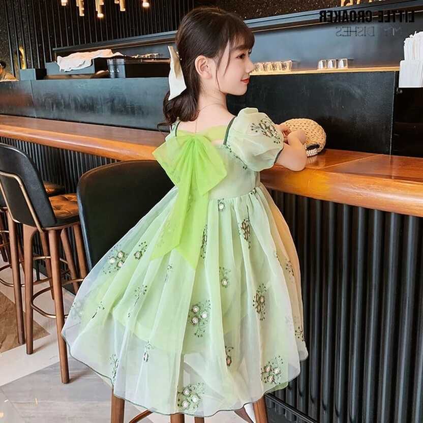 2022 Korean Summer Pink Green Party Dress Kid Girl Square Collar ...