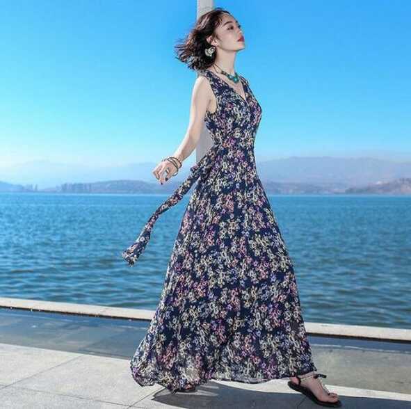 2022 New Spring Summer Casual Floral Tropical Print Long Dress ...