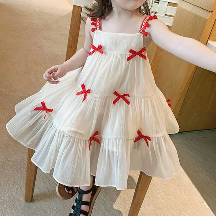 2022 New Summer Girls&#39; Dress Western Sweet Bow Strap Princess Vest ...