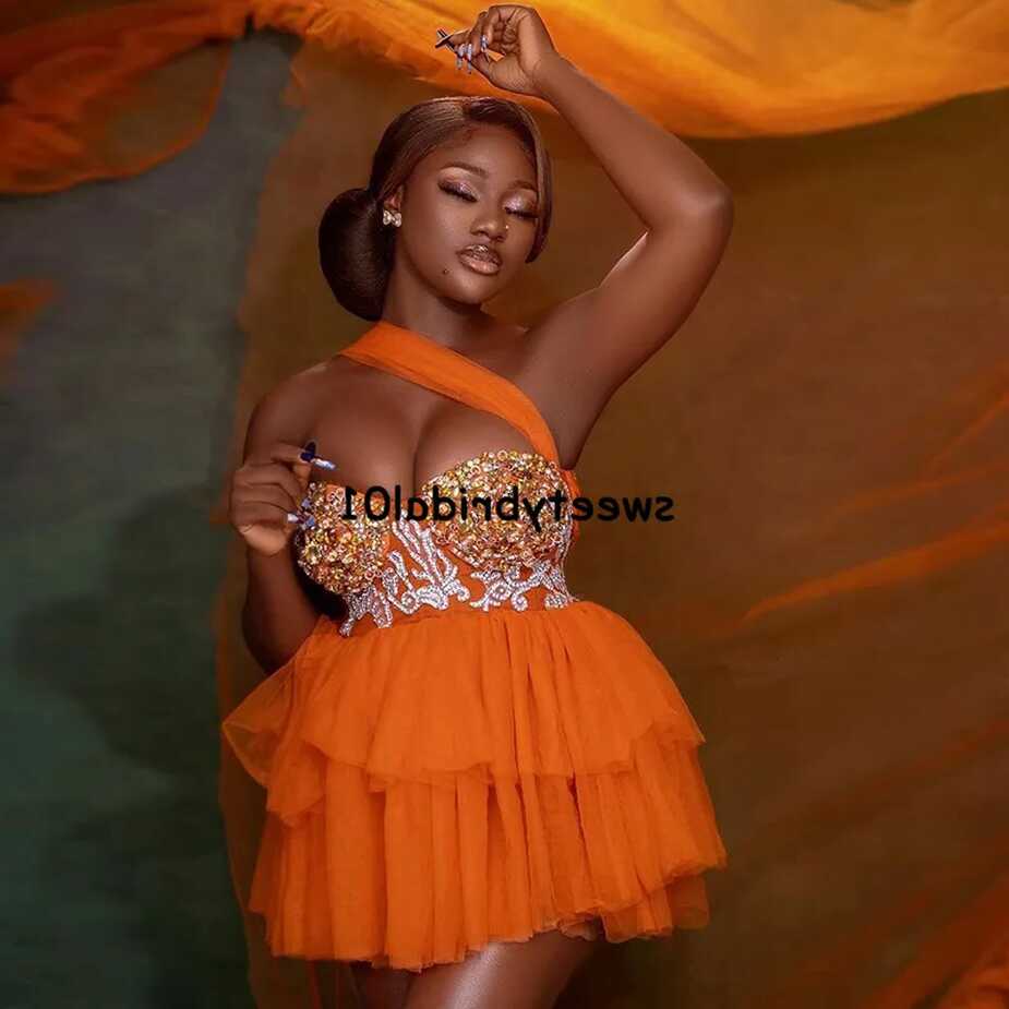 2022 One Shoulder African Short Prom Dress In Orange Perfect For ...