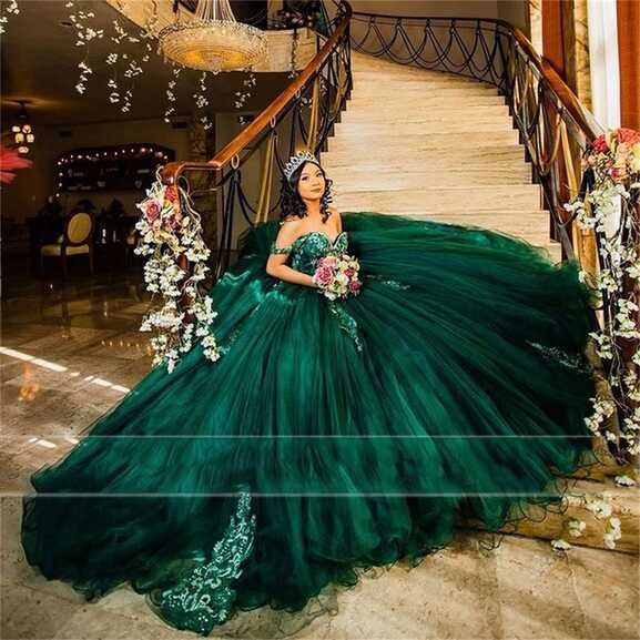 2022 Puff Ball Gown Quinceanera Dresses Green Formal Lace Up ...