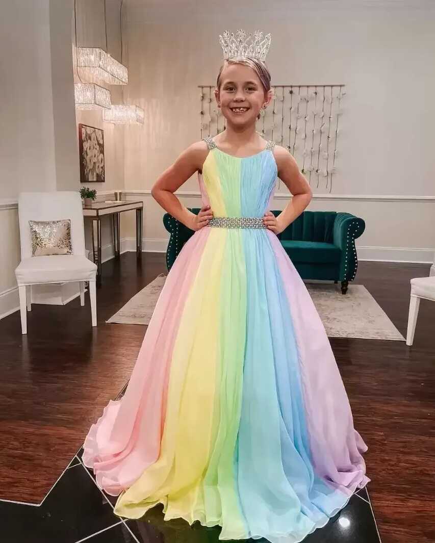 2022 Rainbow Chiffon A Line Pageant Dress For Girls | Sleeveless ...