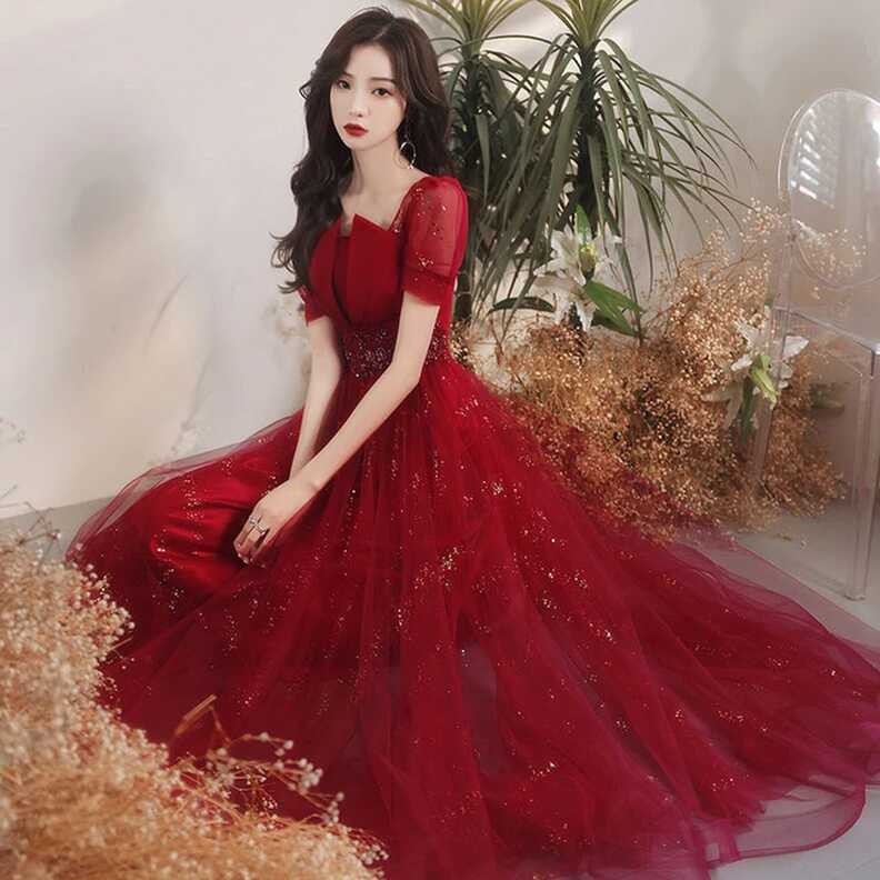 2022 Sexy Red Party Robe Ball Wedding Long Maxi Dress Elegant ...