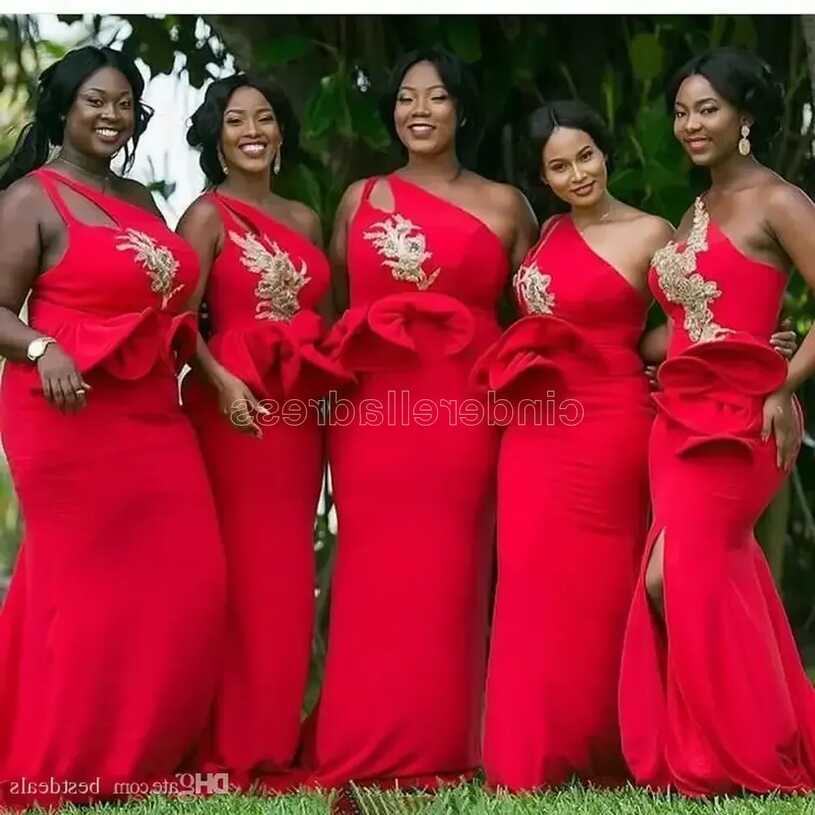 2022 Simple Red One Shoulder Mermaid African Bridesmaid Dresses ...