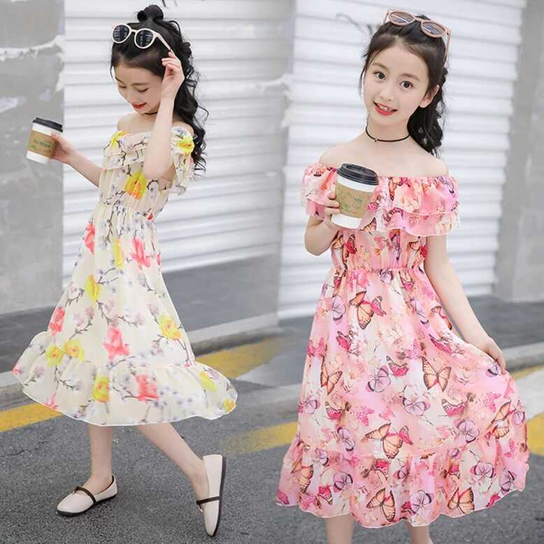 2022 Summer Kids Baby Girls Long Dress Flower Chiffon Bohemian ...