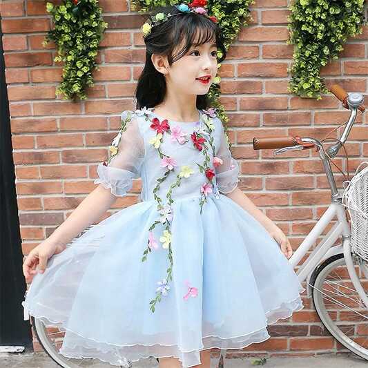 2022 Summer Popular Girl Dresses Princess Short Sleeve Embroider ...