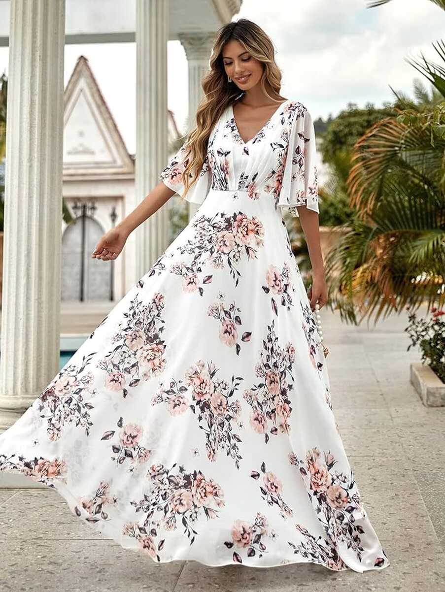 2022 Summer Women&#39;s White Dress Floral Backless A-line Dress ...