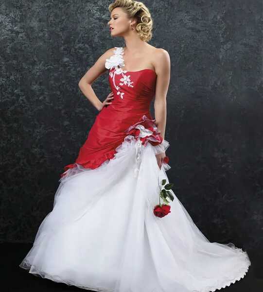 2022 Vintage Red And White A Line Wedding Dress With One Shoulder ...