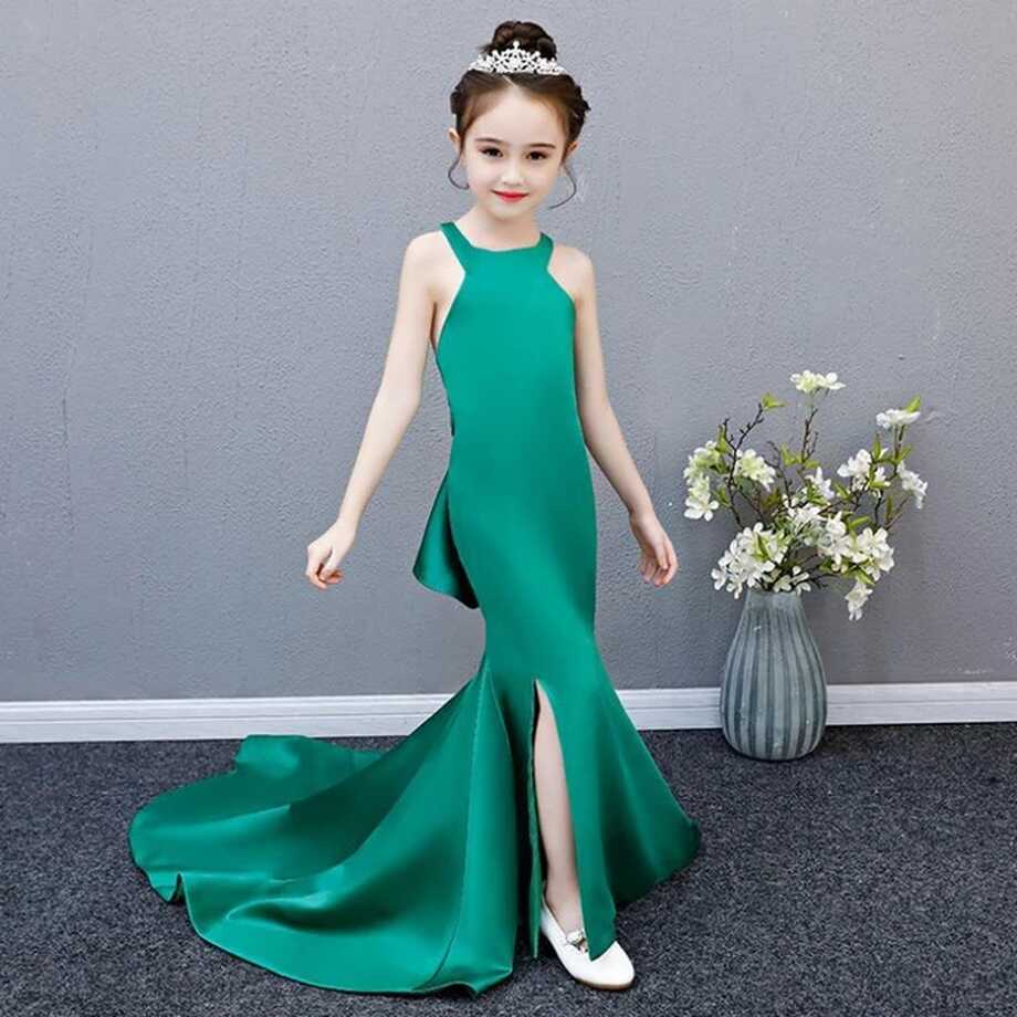 2022 new baby girl dress tail hanging neck tight princess dress ...