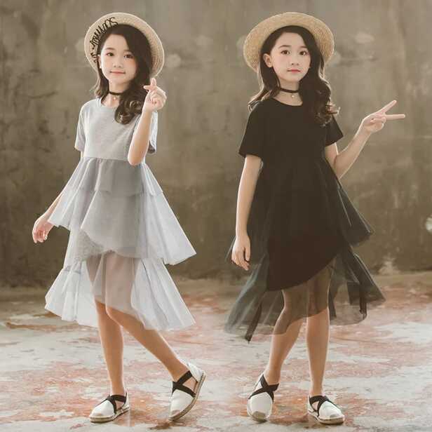 2022 summer Girls clothes Layered Dresses Solid polka dot chiffon ...