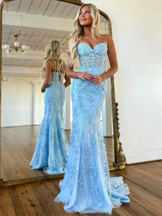 2023 Blue Sweetheart Lace Trumpet Mermaid Prom Dress – Sassymyprom