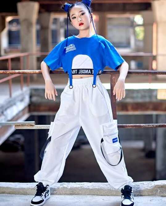 2023 Hip Hop Girls Dance Clothes Summer Blue Short Sleeves Suit ...