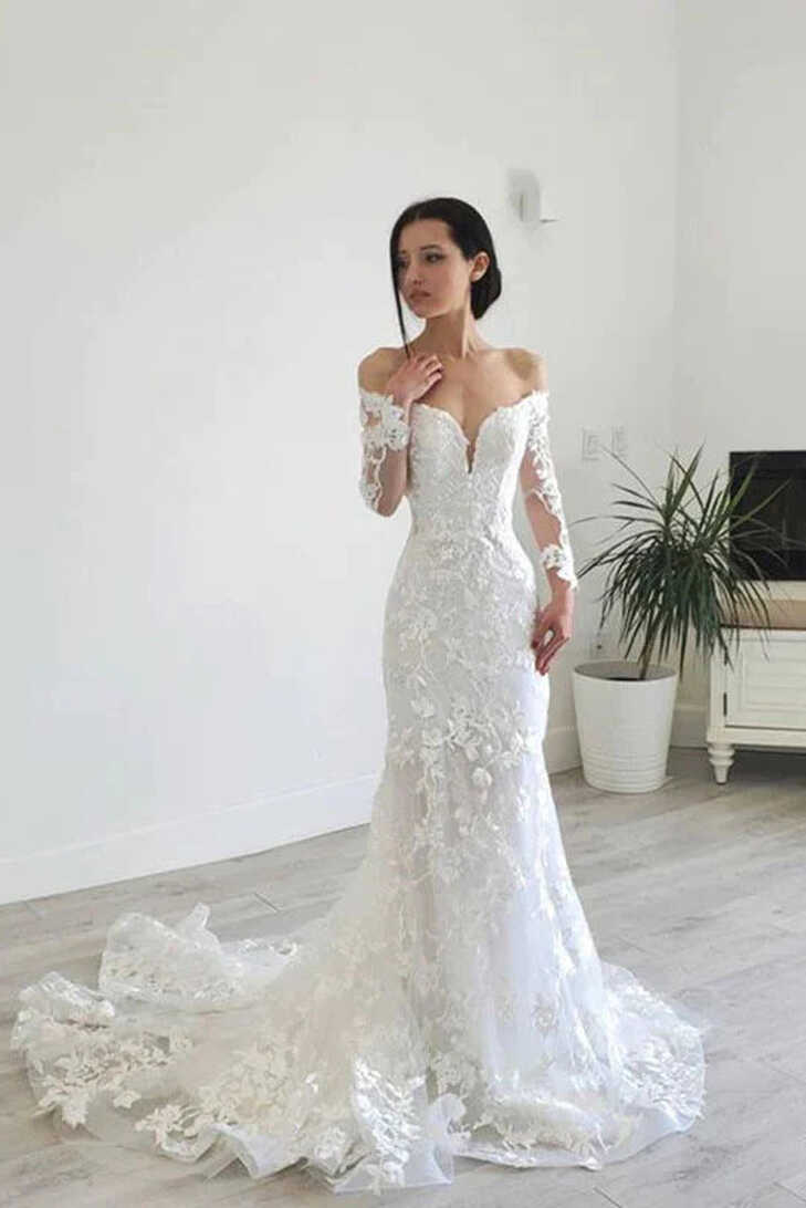 2023 Long Sleeves Elegant Lace Mermaid Wedding Dress – Sassymyprom