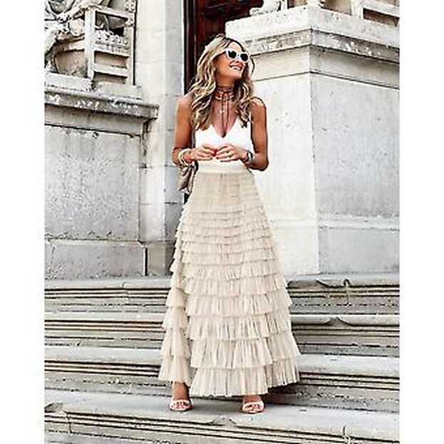 2023 New Summer Long Skirt Layered Ruffles Design Elegant Maxi ...