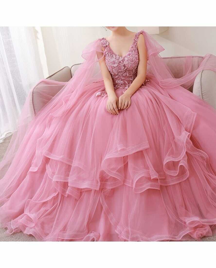 2023 Pink Princess Prom Dresses Sweetheart With Pink Lace Flower ...