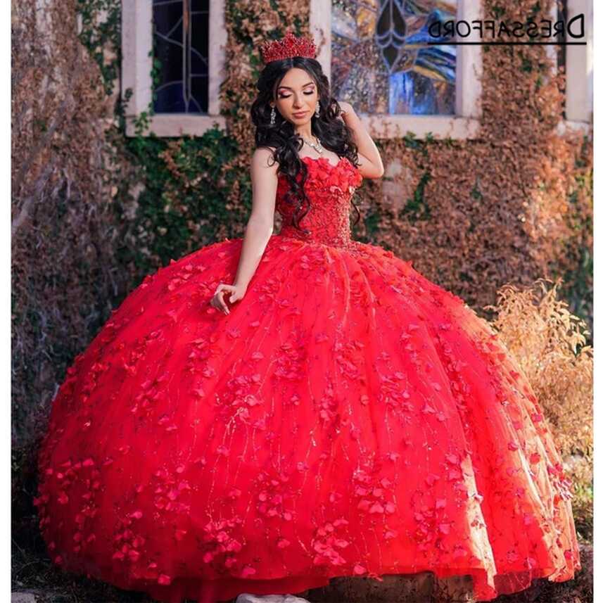 2023 Red Cinderella Quinceanera Dresses Sweetheart Appliques With ...