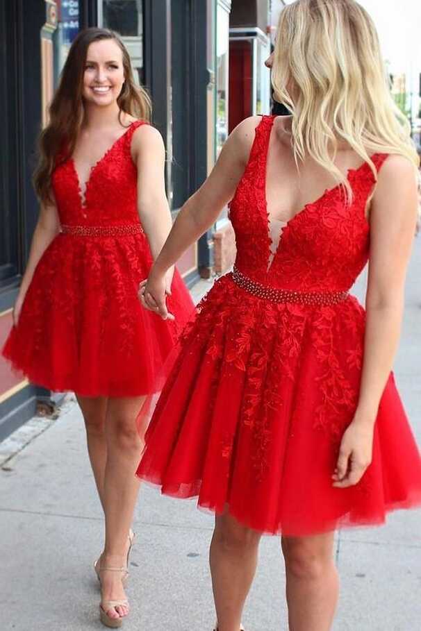 2023 Red Lace Homecoming Dress, Short Prom Dress ,Winter Formal ...