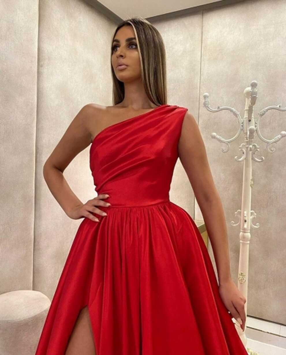 2023 Red One Shoulder Split Prom Dress Women Formal Party Night ...