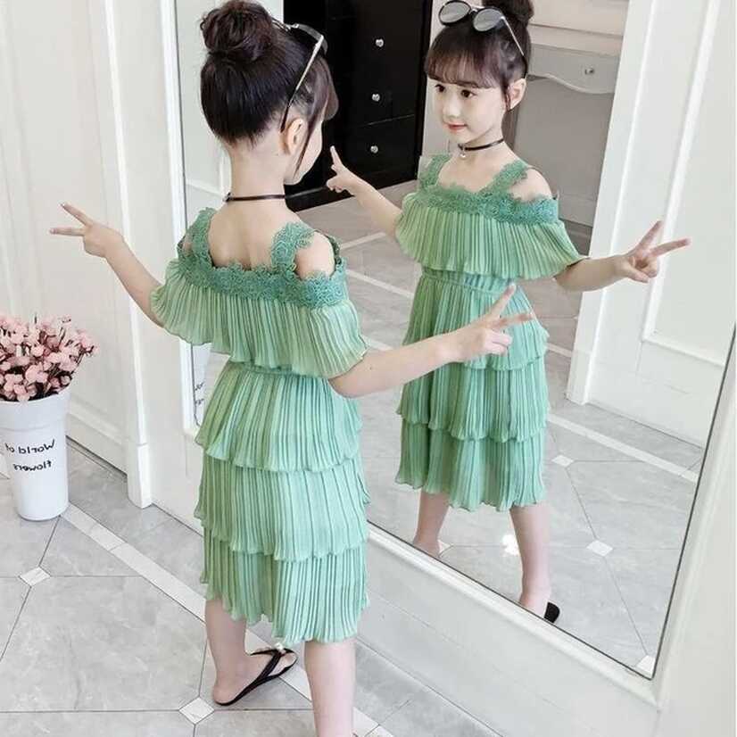 2023 Summer Girls Clothes chiffon Strapless Sling Dress lace ...