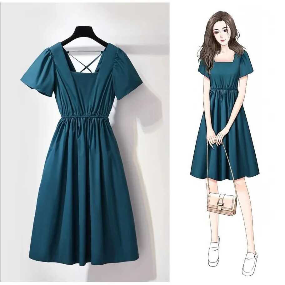 2023 Summer Korea Style Women Sexy Square Collar Dress Plus Size ...