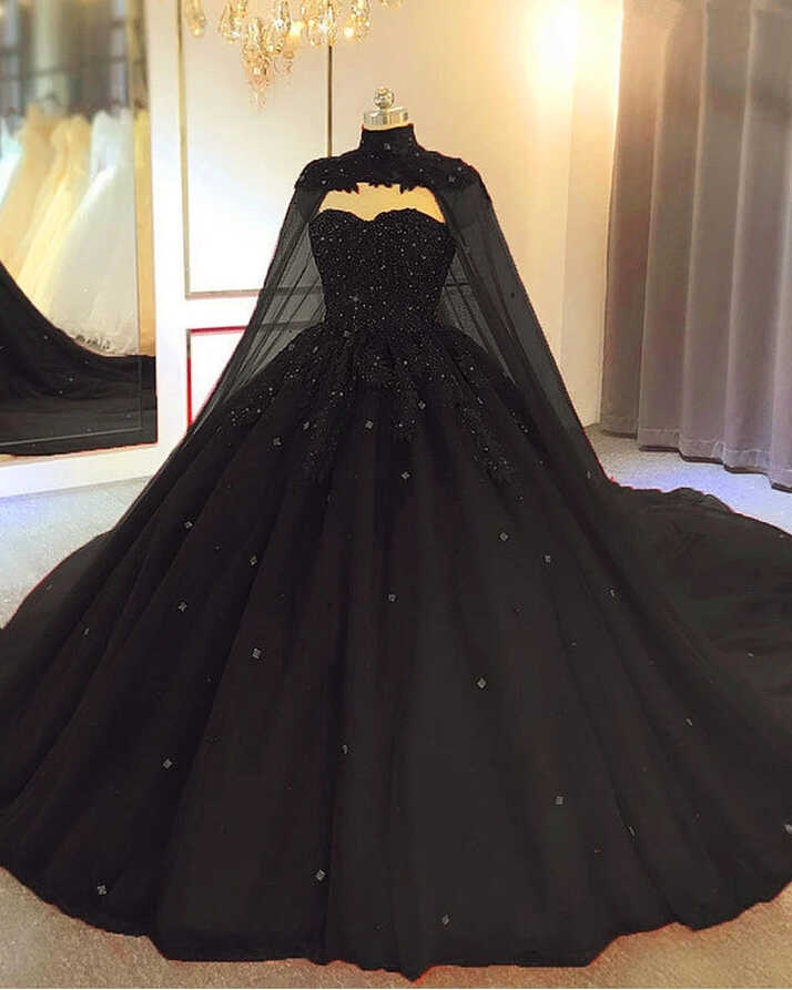 2024 Ball Gown Appliques Crystals Gothic Black Wedding Dresses ...